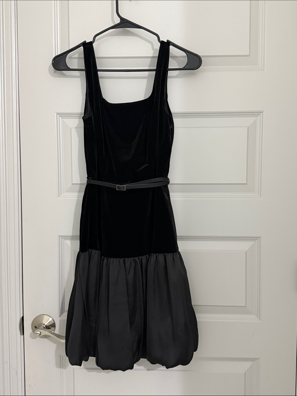 Elegant Black Velvet & Satin Bubble Hem Dress
